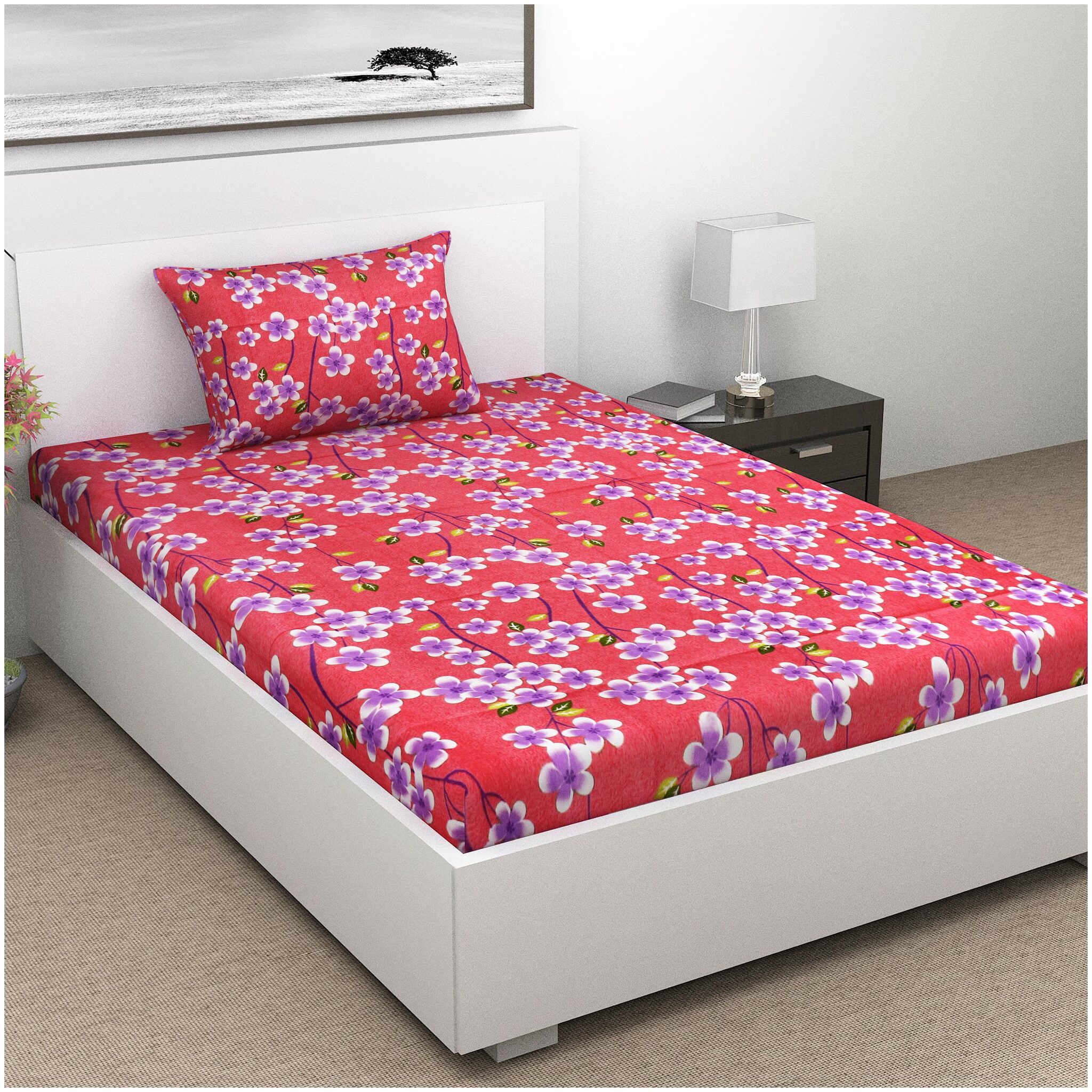 

ALIVE-Live The LIFE Cotton Floral Single Size Bedsheet 144 TC ( 1 Bedsheet With 1 Pillow Covers Multi )