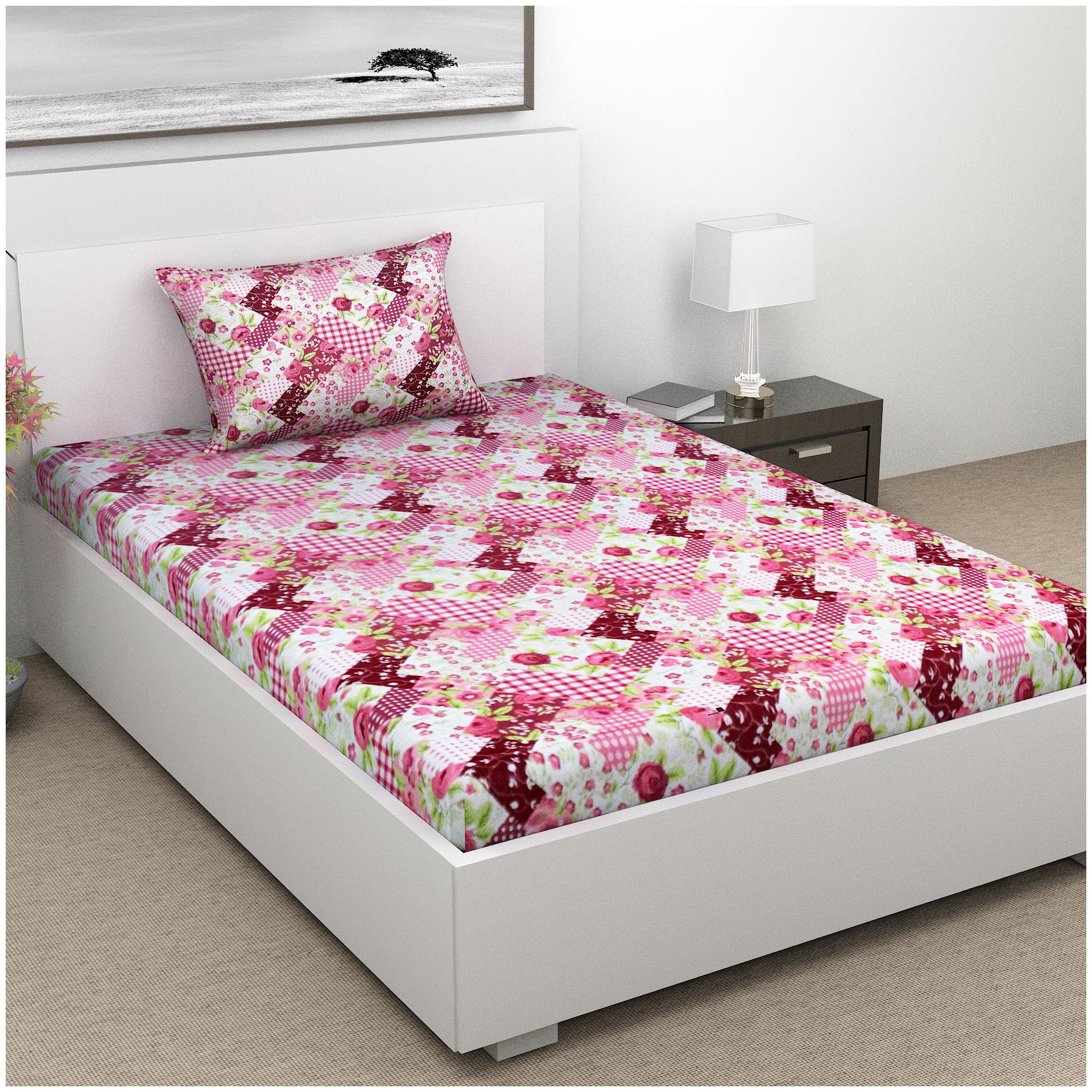 

ALIVE-Live The LIFE Cotton Abstract Single Size Bedsheet 144 TC ( 1 Bedsheet With 1 Pillow Covers Multi )