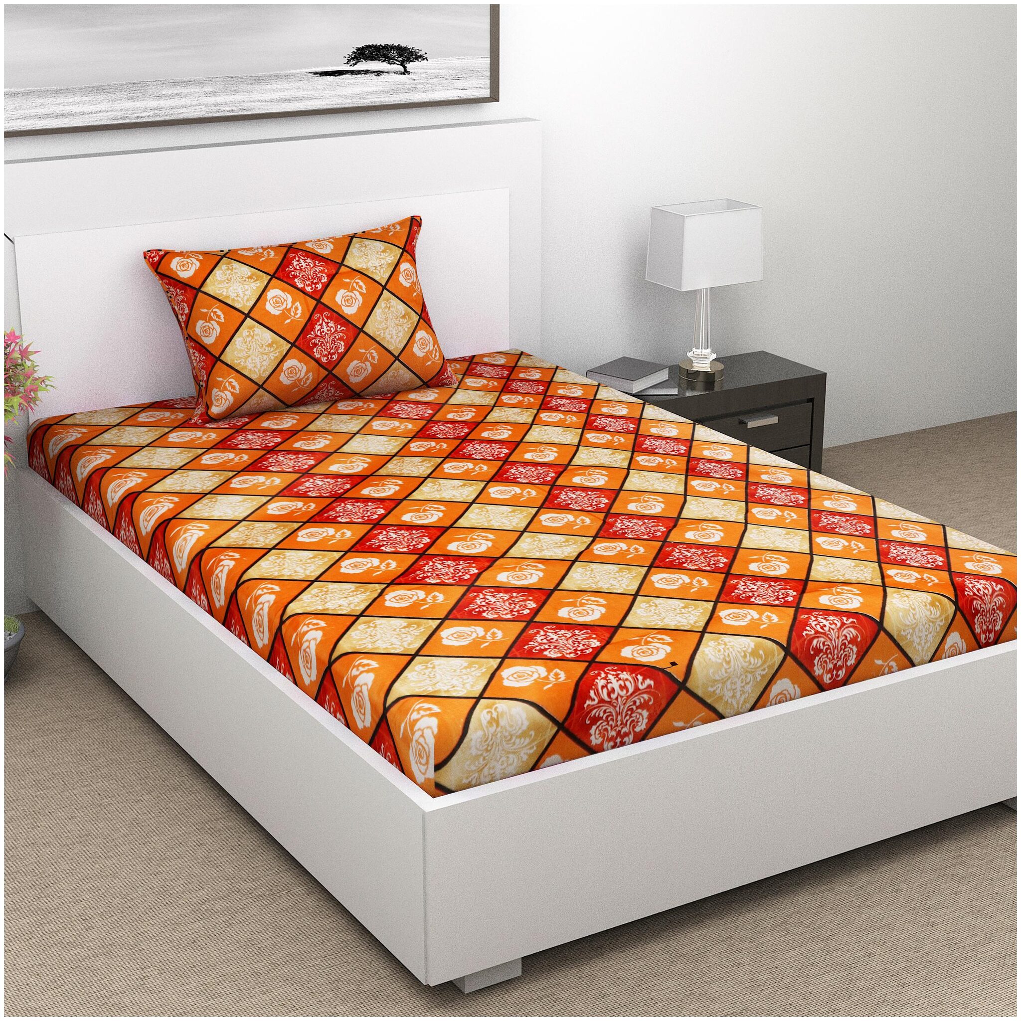 

ALIVE-Live The LIFE Cotton Geometric Single Size Bedsheet 144 TC ( 1 Bedsheet With 1 Pillow Covers Multi )