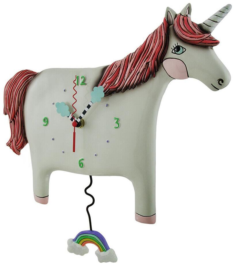 

Allen Designs Buttercup Pink White Unicorn Pendulum Wall Clock