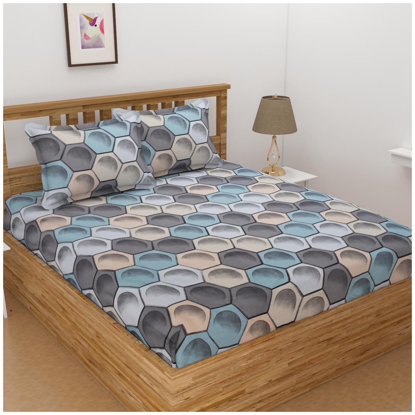 

ALLIANCE Cotton Geometric King Size Bedsheet 400 TC ( 1 Bedsheet With 2 Pillow Covers Multi )