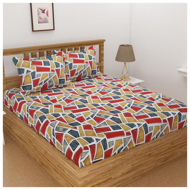

ALLIANCE Cotton Geometric King Size Bedsheet 400 TC ( 1 Bedsheet With 2 Pillow Covers Multi )