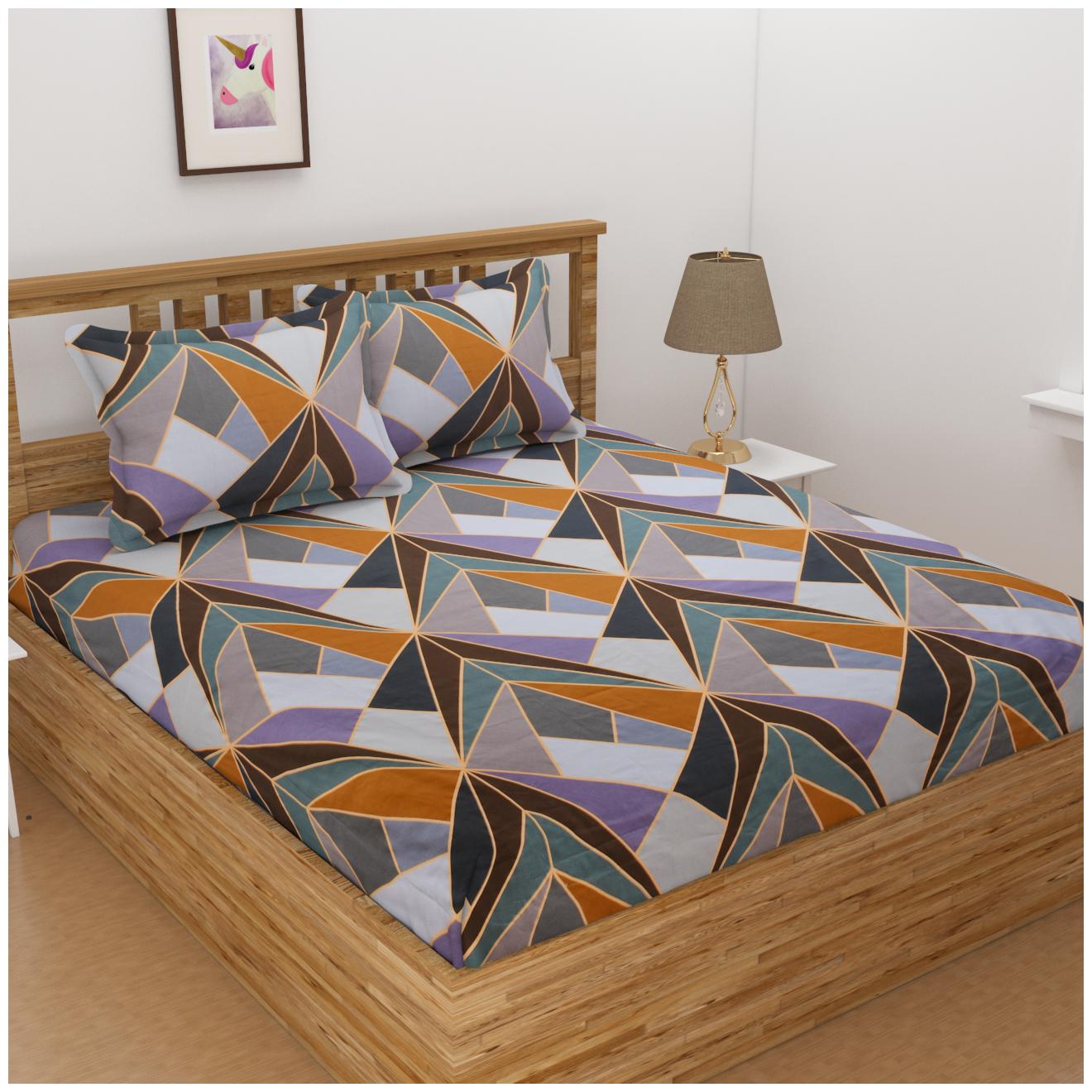 

ALLIANCE Cotton Geometric King Size Bedsheet 400 TC ( 1 Bedsheet With 2 Pillow Covers Multi )