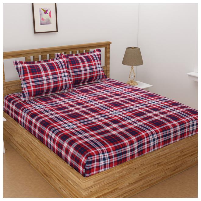 

ALLIANCE Cotton Checkered King Size Bedsheet 400 TC ( 1 Bedsheet With 2 Pillow Covers Multi )
