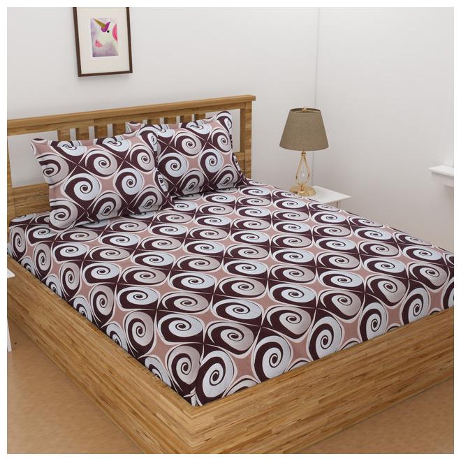 

ALLIANCE Cotton Geometric King Size Bedsheet 400 TC ( 1 Bedsheet With 2 Pillow Covers Brown )