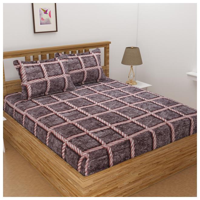

ALLIANCE Cotton Checkered King Size Bedsheet 400 TC ( 1 Bedsheet With 2 Pillow Covers Brown )