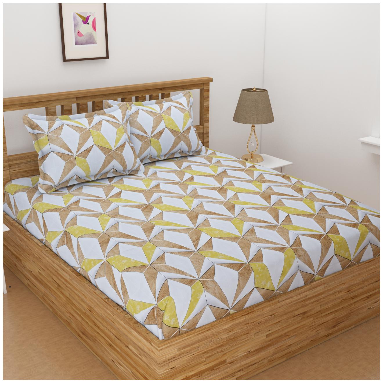 

ALLIANCE Cotton Geometric King Size Bedsheet 400 TC ( 1 Bedsheet With 2 Pillow Covers Multi )