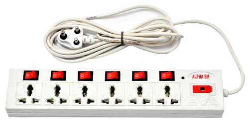 

Alpha sm Three Pin White Extension Board ( 3 5 m 6 Socket 6 Switches)