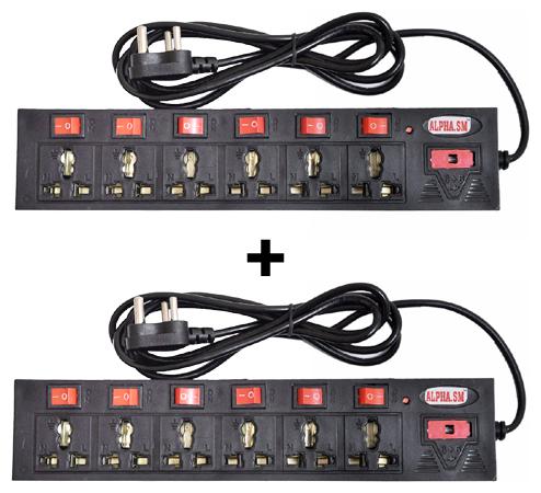

Alpha sm Three Pin Black Extension Board ( 2 m 6 Socket 6 Switches)