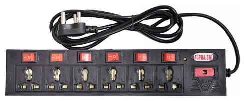 

Alpha sm Three Pin Black Extension Board ( 2 m 6 Socket 6 Switches)
