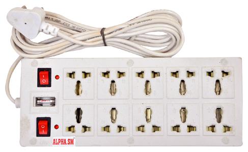 

Alpha sm Three Pin White Extension Board ( 2 m 10 Socket 2 Switches)