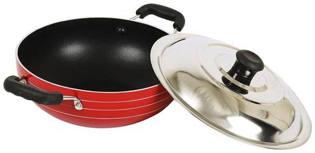 

Aluminium Non Stick kadhai Tawa 2 6mm With Steel Lid