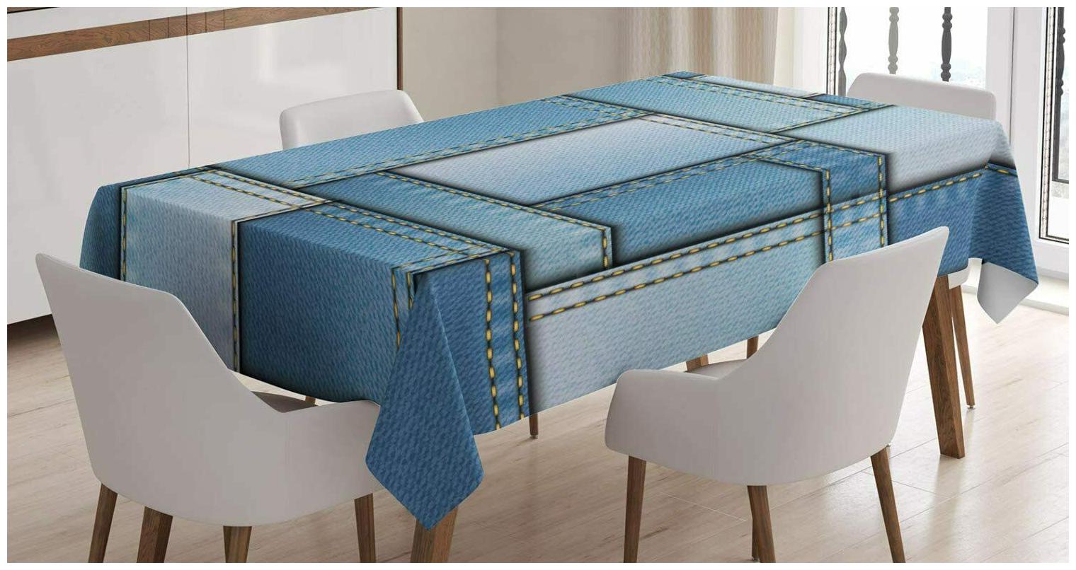 

Ambesonne Country Tablecloth Patchwork of Different Size Blue Toned Shapes Patt