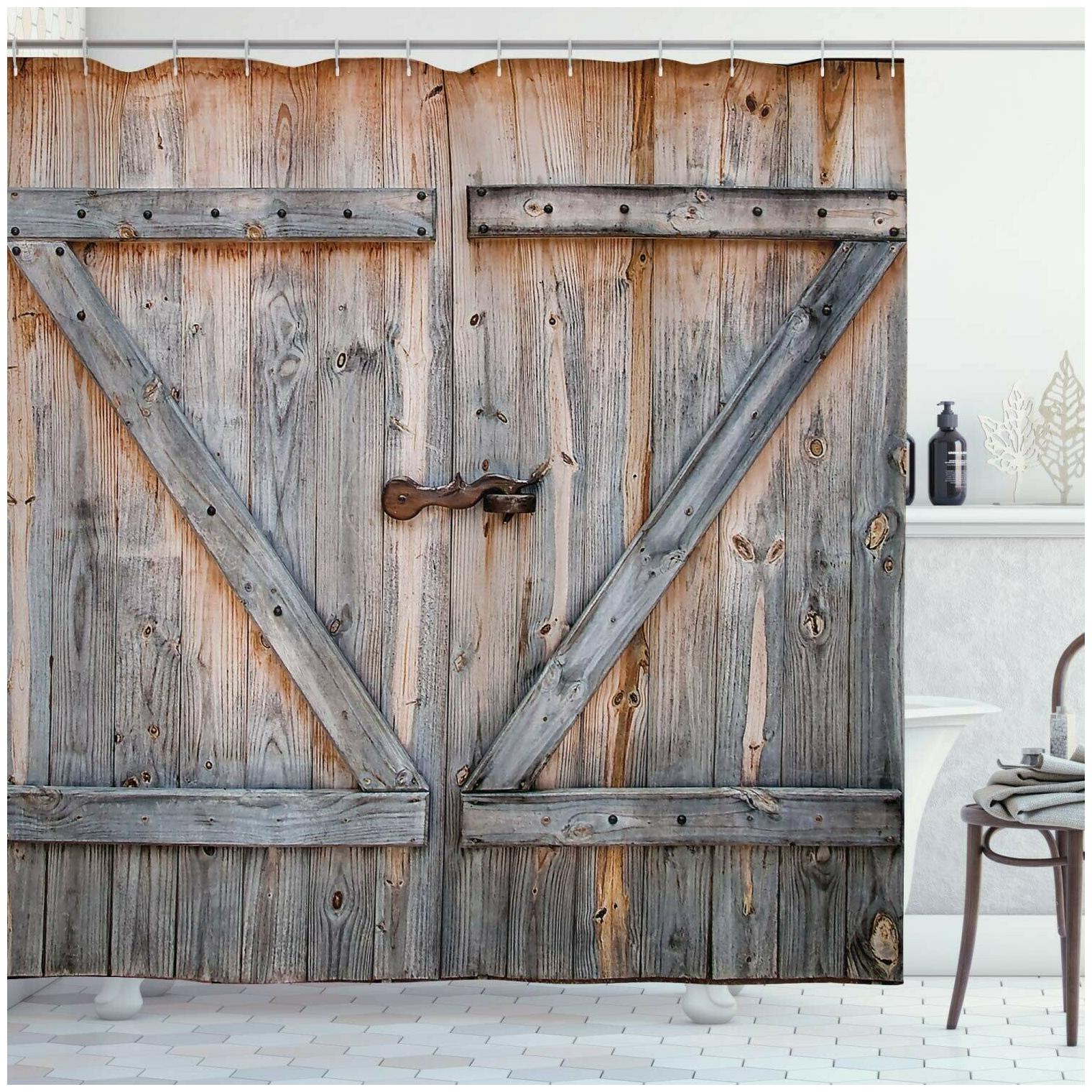 

Ambesonne Rustic Shower Curtain Old Wooden Garage Door American Native Count