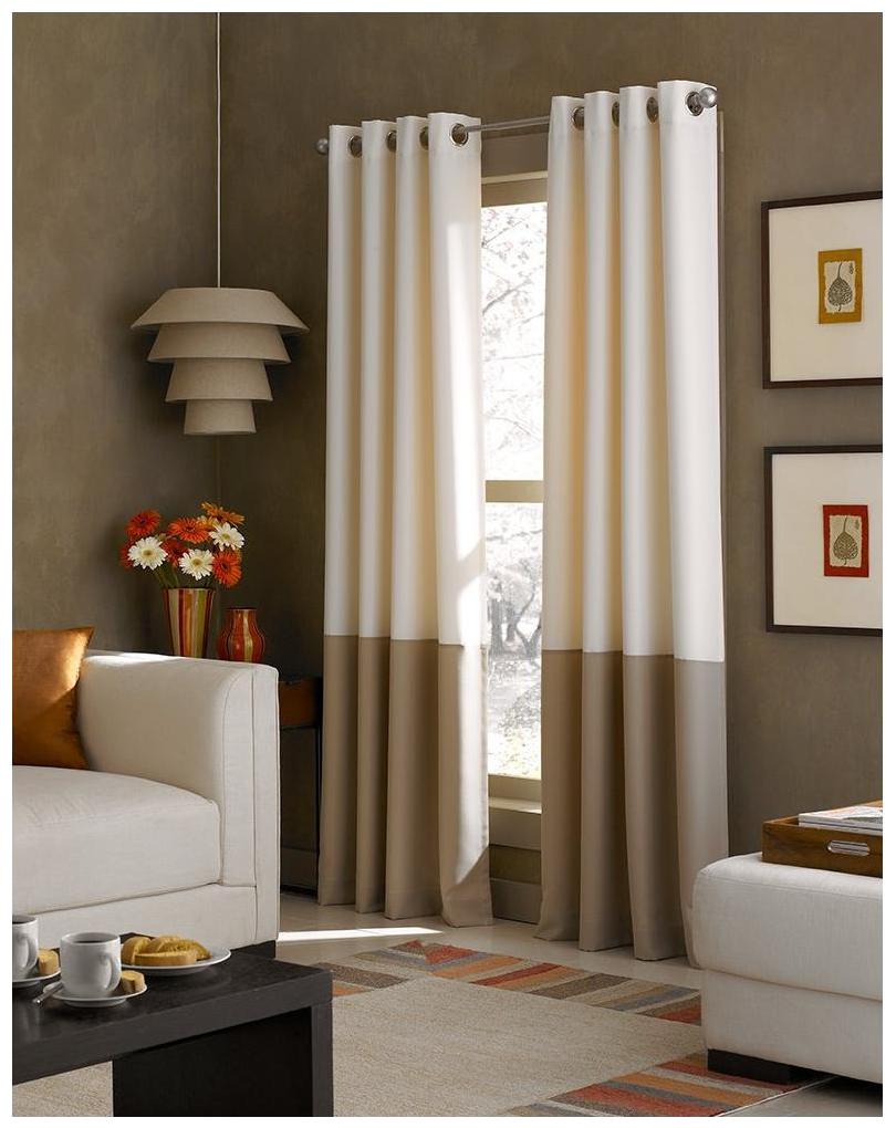 

American-Elm Set Of 2 Both Sided Offwhite-LightBrown Color Room Darkening Blackout Twins Curtains Long Door- (137 cm (54 inch) x 274 cm (108 inch))