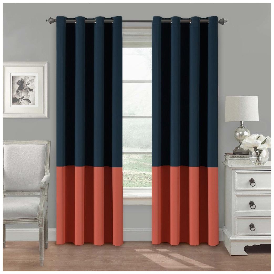 

American-Elm Set Of 2 Both Sided DarkBlue-Pink Color Room Darkening Blackout Twins Curtains Long Door- (137 cm (54 inch) x 274 cm (108 inch))