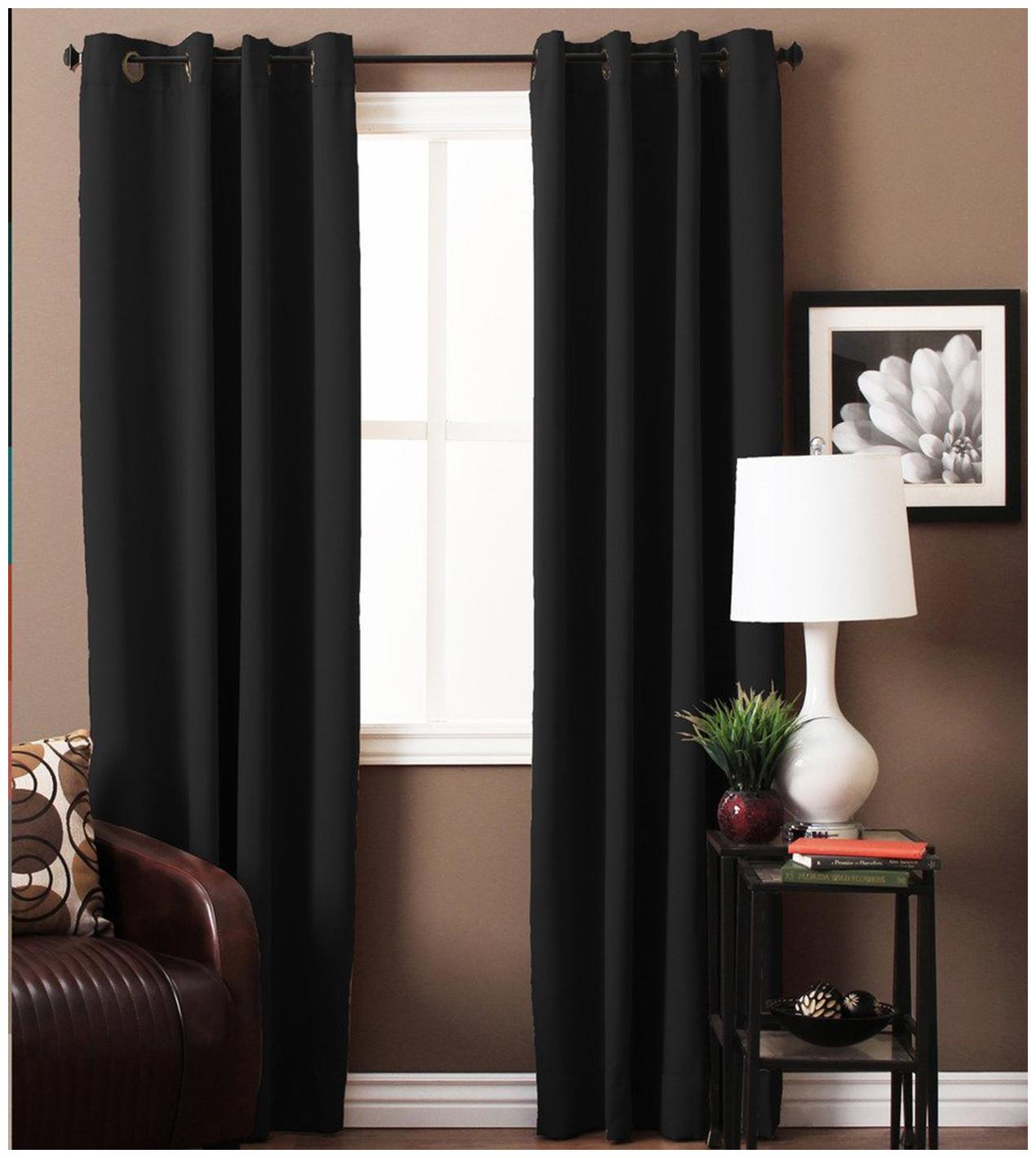 

American-Elm Both Sided JetBlack Color Room Darkening Blackout Curtains-Two Panels Door- (137 cm (54 inch) x 213 cm (84 inch))