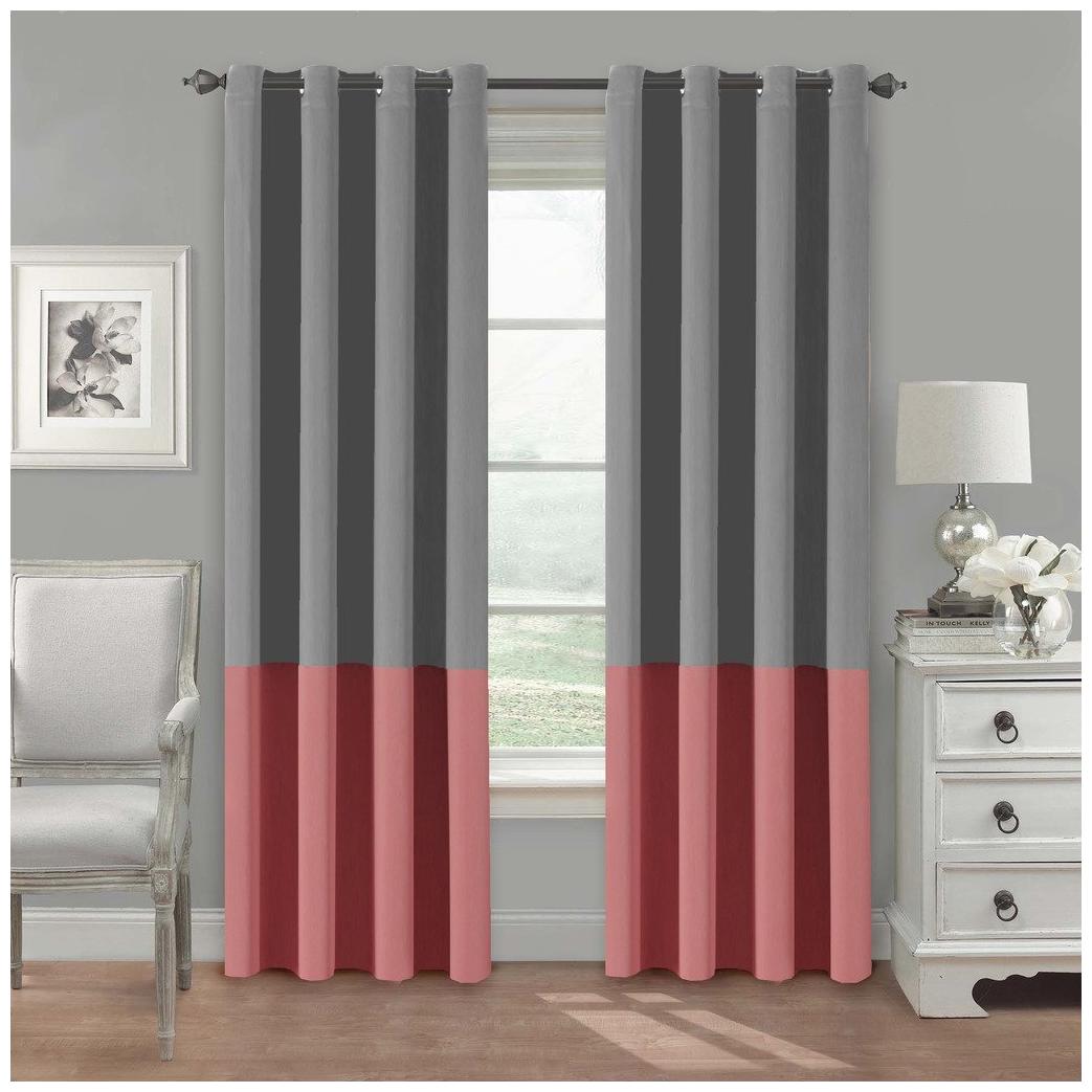 

American-Elm Set Of 2 Both Sided Grey-Pink Color Room Darkening Blackout Twins Curtains Long Door- (137 cm (54 inch) x 274 cm (108 inch))