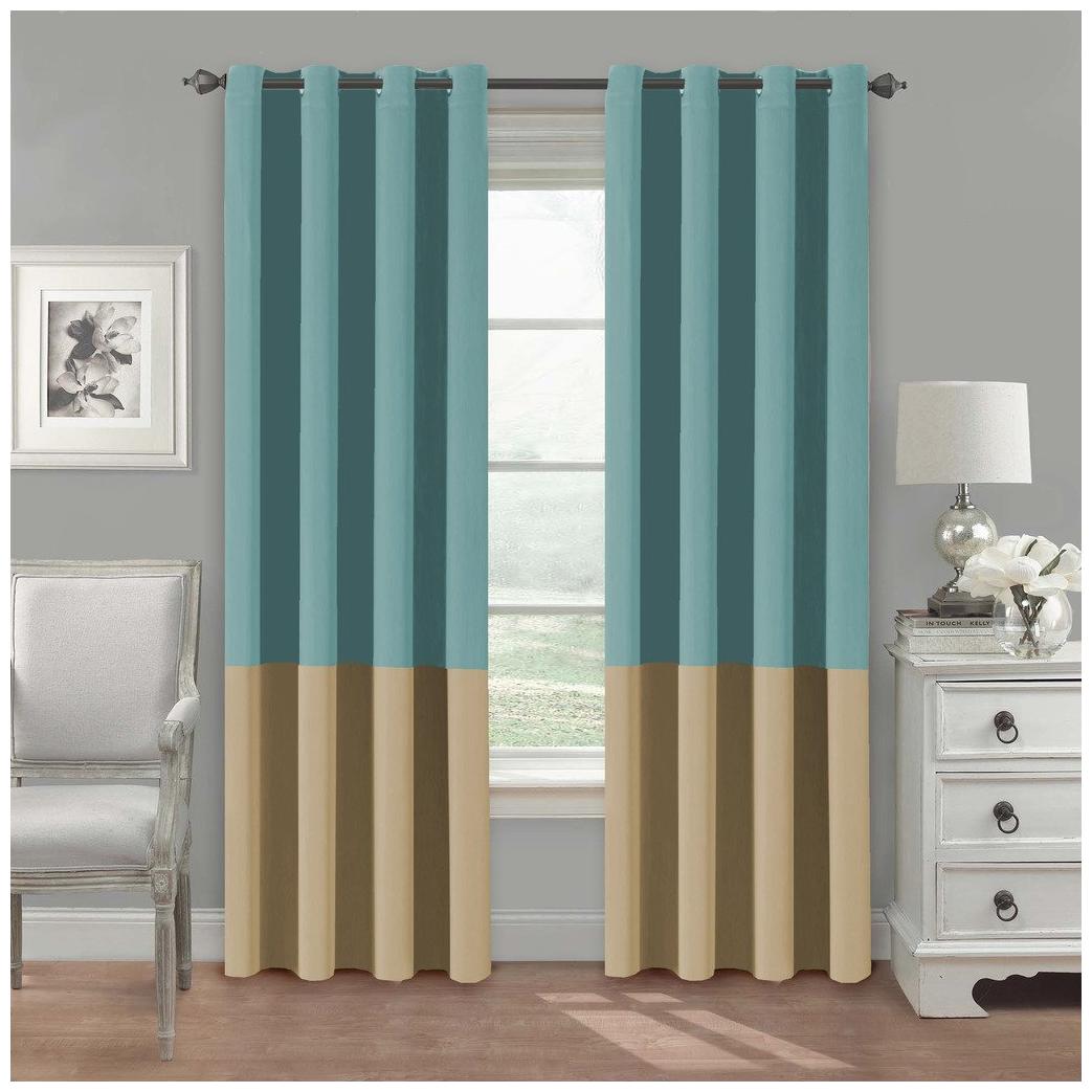 

American-Elm Set Of 2 Both Sided Blue-LightBeige Color Room Darkening Blackout Twins Curtains Window (137 cm (54 inch) x 152 cm (60 inch))