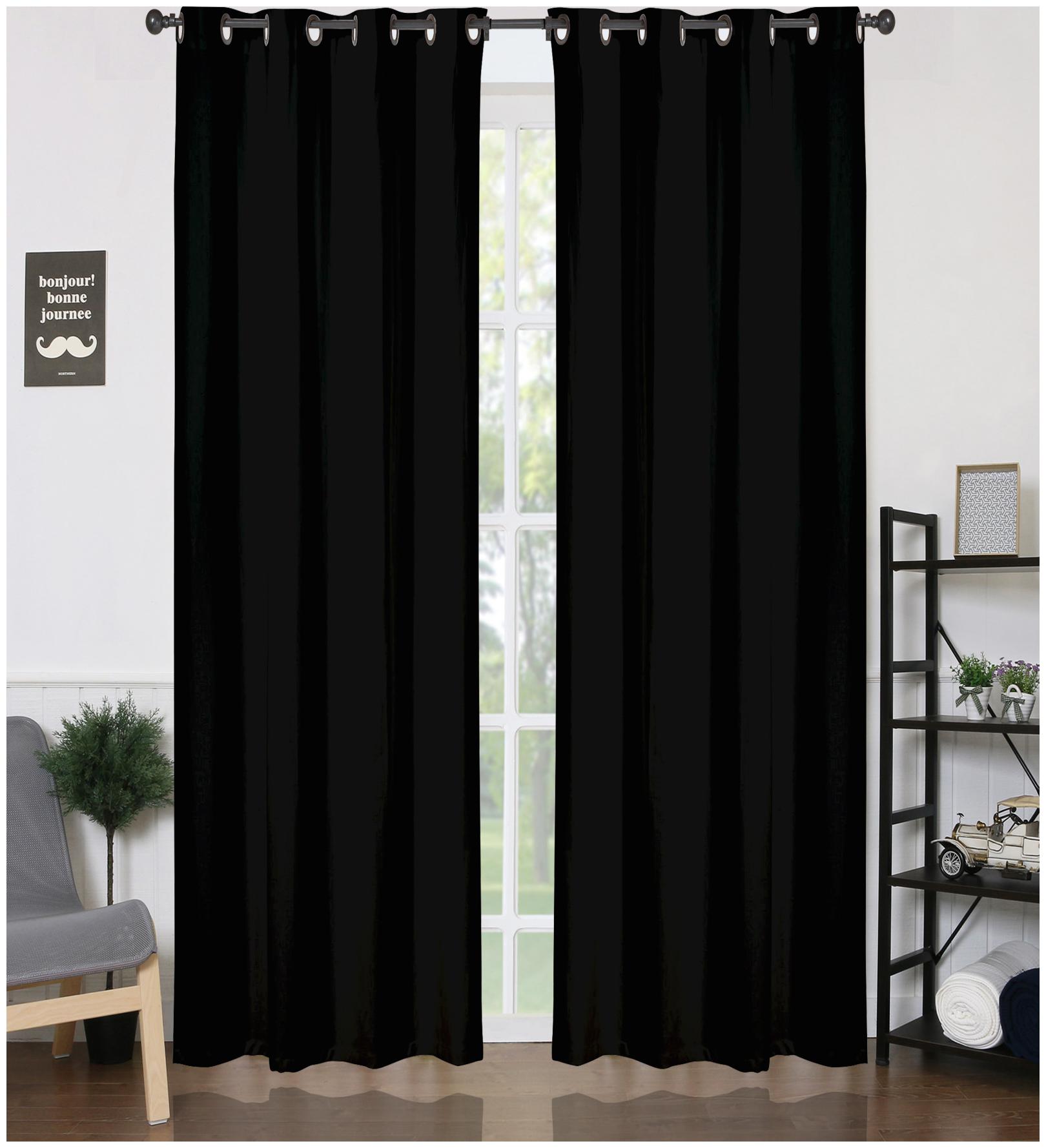 

American-Elm Black Solid Shine Light Blocking Blackout Grommet Curtains Long Doors- (122 cm (48 inch) x 274 cm (108 inch))