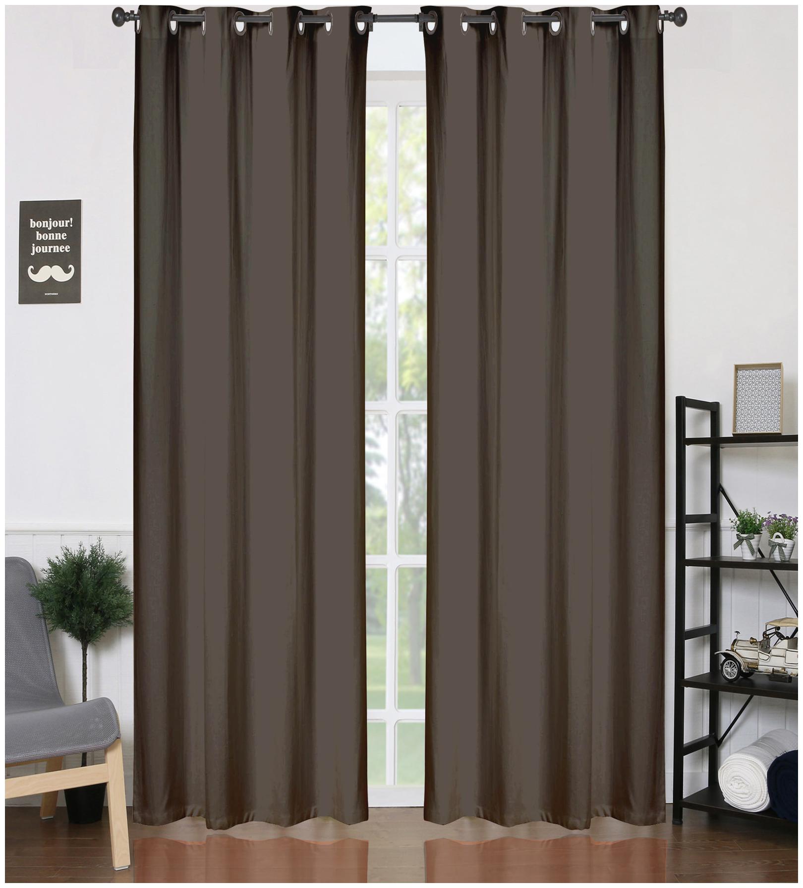 

American-Elm Dark Brown Solid Shine Room Darkening Blackout Grommet Curtains Door- (122 cm (48 inch) x 213 cm (84 inch))