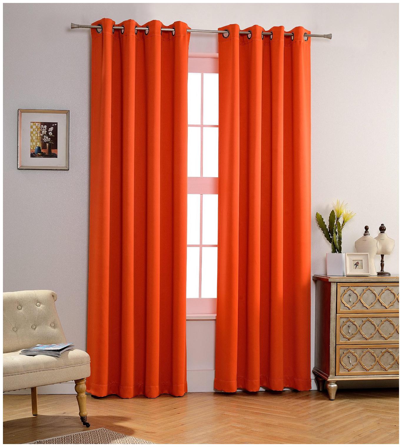 

American-Elm Both Sided Orange Color Room Darkening Blackout Curtains-Two Panels Window (137 cm (54 inch) x 152 cm (60 inch))