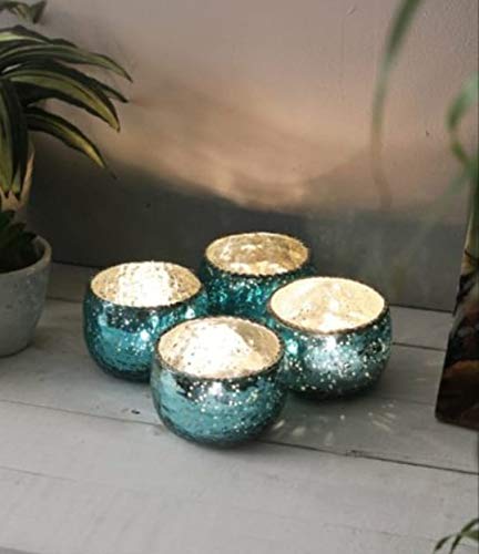 

AMEXTRIAN Glass Blue Golden Candle holder