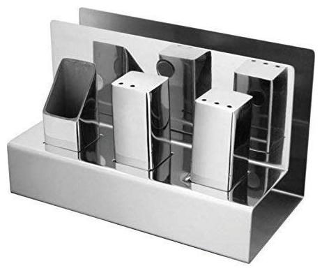 

AND PRODUCTS Stainless Steel Salt Pepper with Straw Toothpick Holder and Tissue Napkin Holder Rack Stand (Silver)
