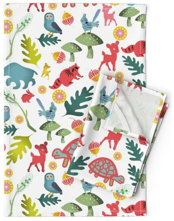 

Animals Forest Retro Look Kids Linen Cotton Tea Towels by Roostery Set of 2