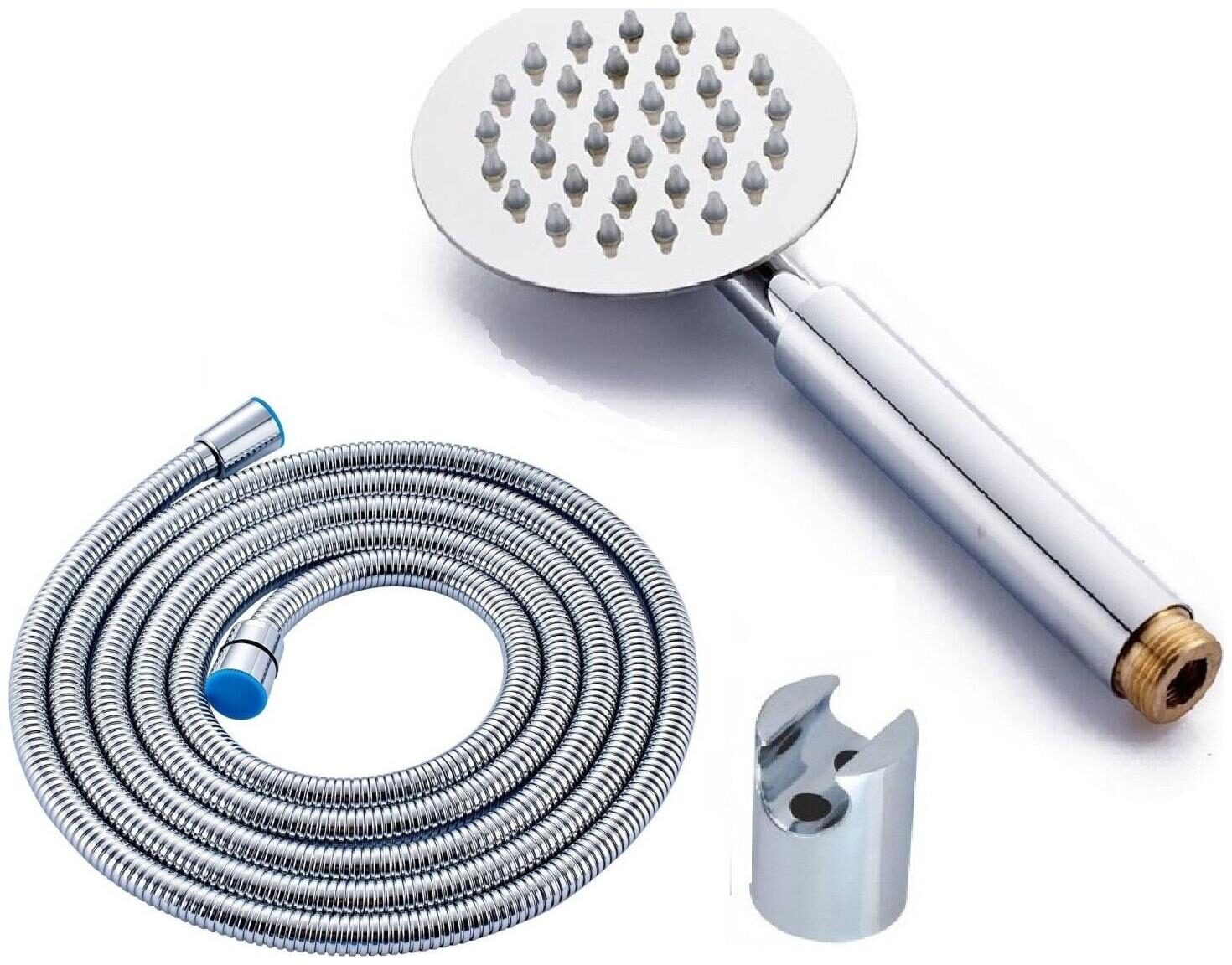 

ANMEX Circular 225mm (9 Long) Ultra Slim 100mm (4) Round Rain Spray SS Hand Shower with 1 5mtr SS Shower Tube and Wall Hook