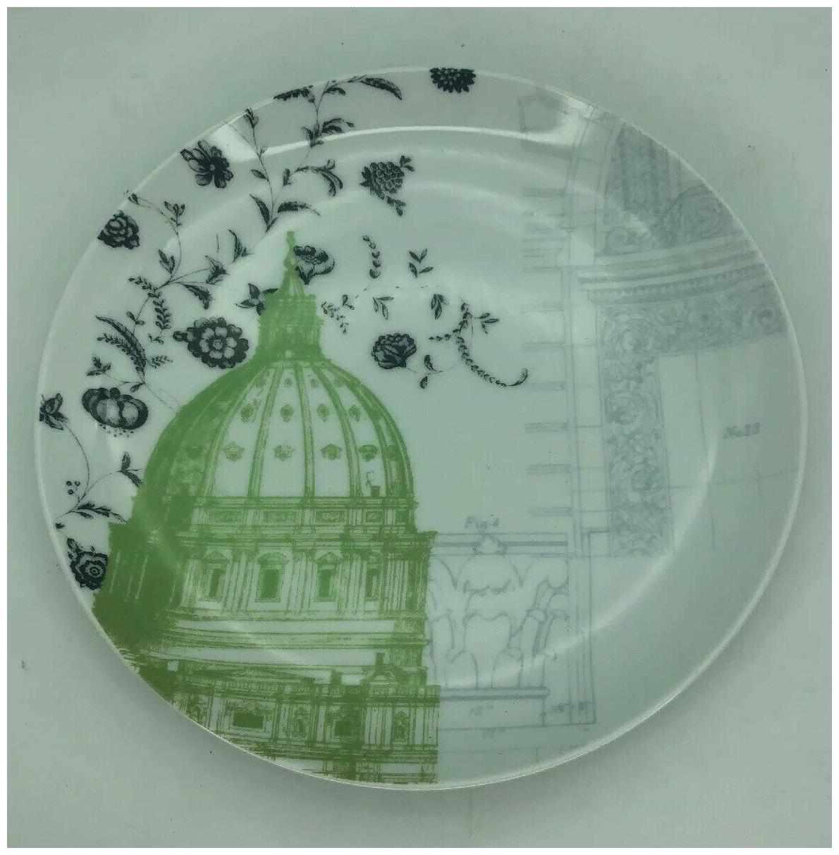 

Anthropologie Architecture 8 Dessert Salad Side Plate Floral Tower Green NOS