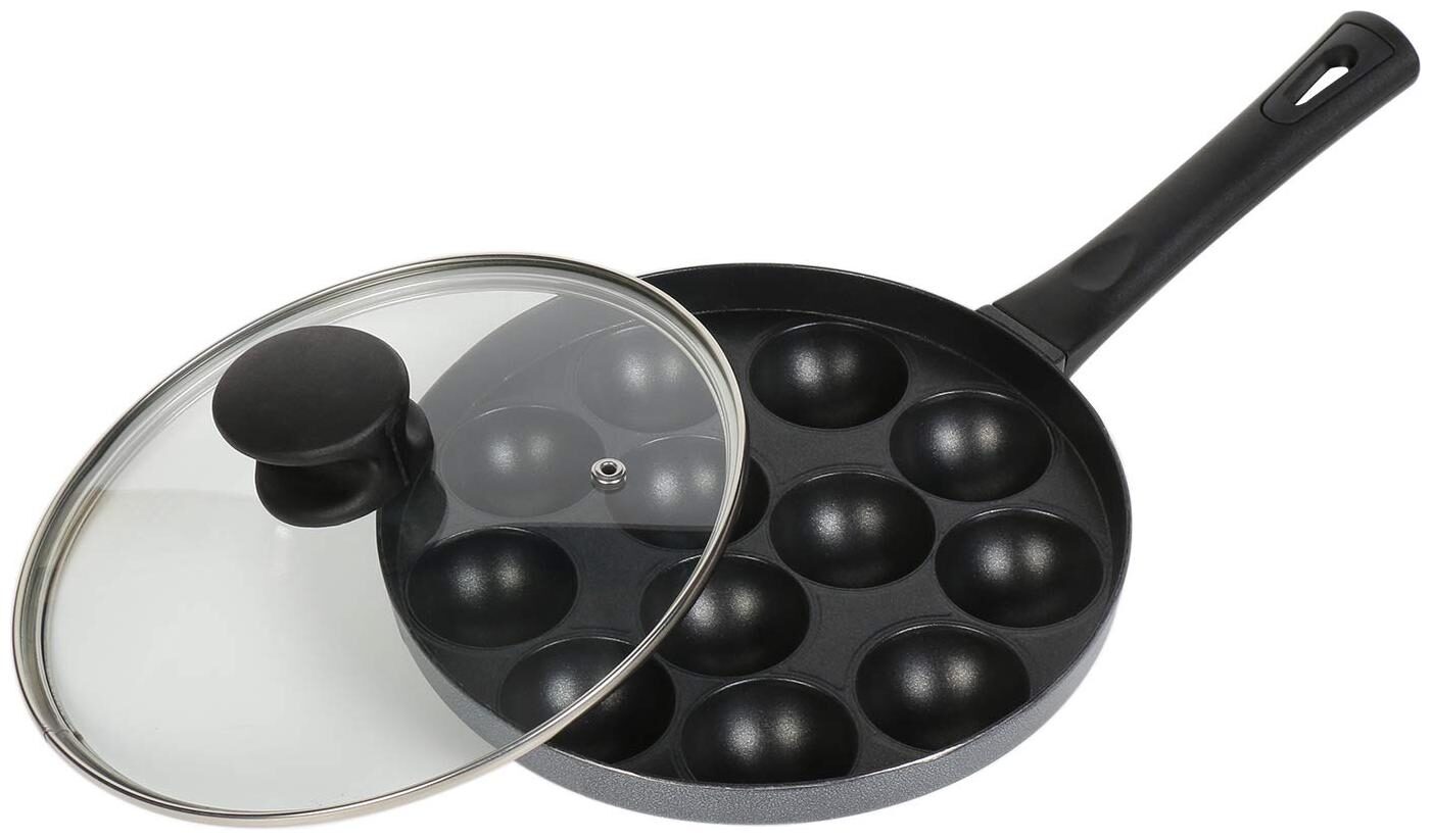 

Tosaa Appam Patra 12 Cavity Long Handle with Glass Lid Multicolor