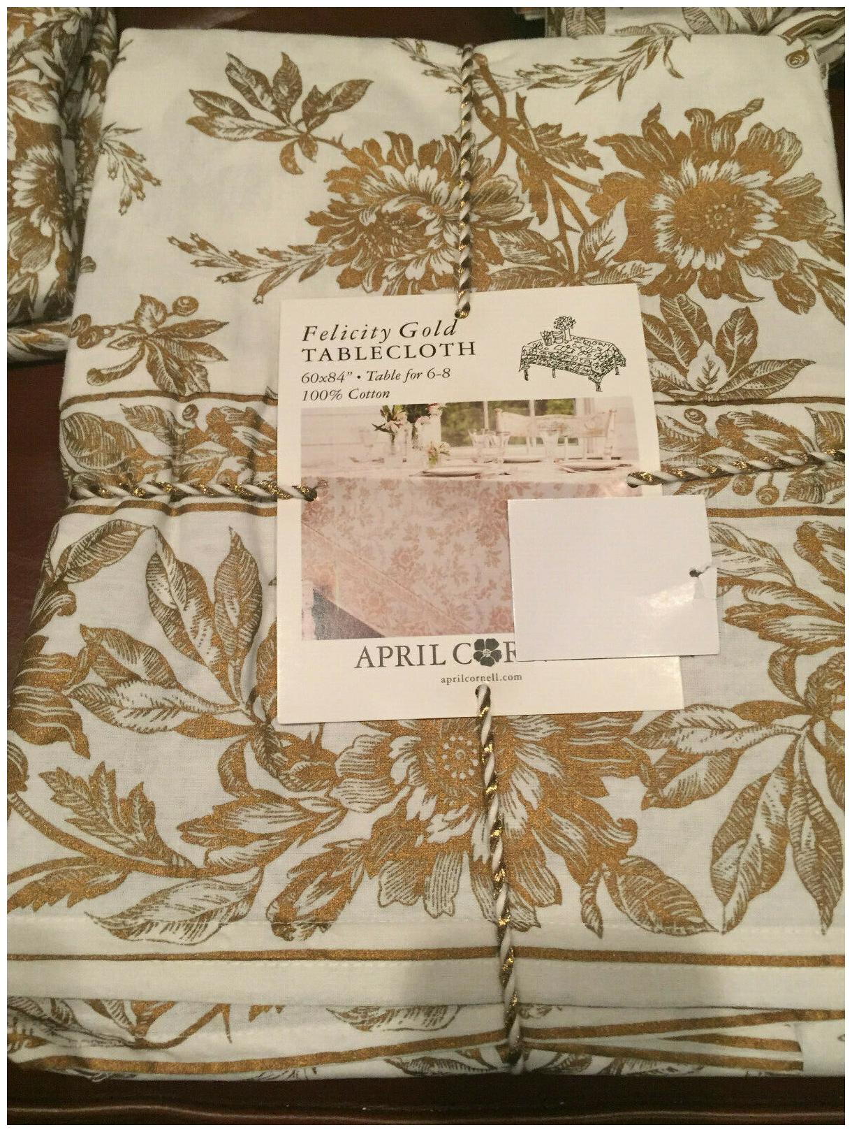 

April Cornell FELICITY GOLD Floral Toile 60 x 84 Tablecloth--NWT