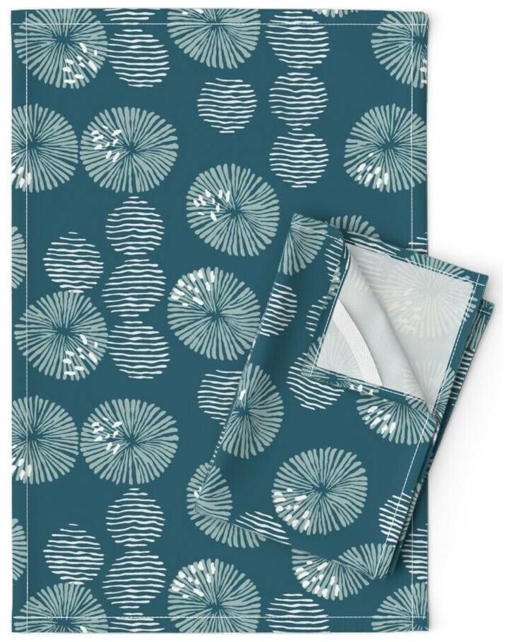 

Aqua Beach Sea Lichen Anemones Linen Cotton Tea Towels by Roostery Set of 2