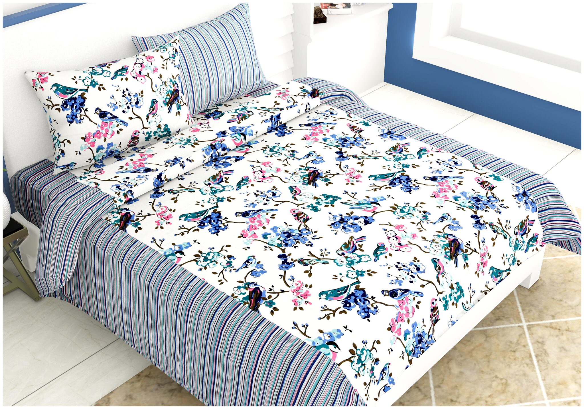 

AR Cotton Printed King Size Bedsheet ( 1 Bedsheet With 2 Pillow Covers Multi )