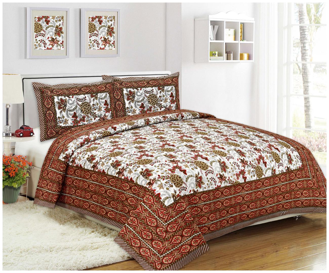 

AR Cotton Printed King Size Bedsheet ( 1 Bedsheet With 2 Pillow Covers Brown )