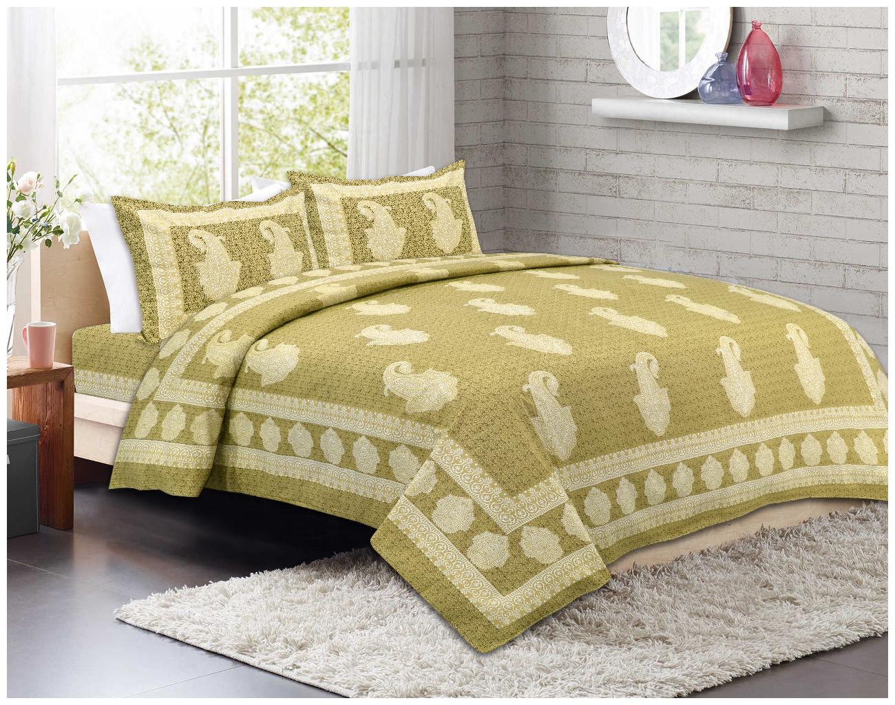 

AR Cotton Printed King Size Bedsheet ( 1 Bedsheet With 2 Pillow Covers Green )
