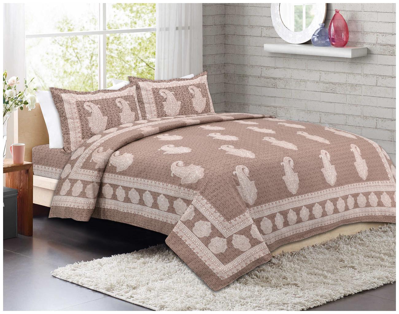 

AR Cotton Printed King Size Bedsheet ( 1 Bedsheet With 2 Pillow Covers Brown )