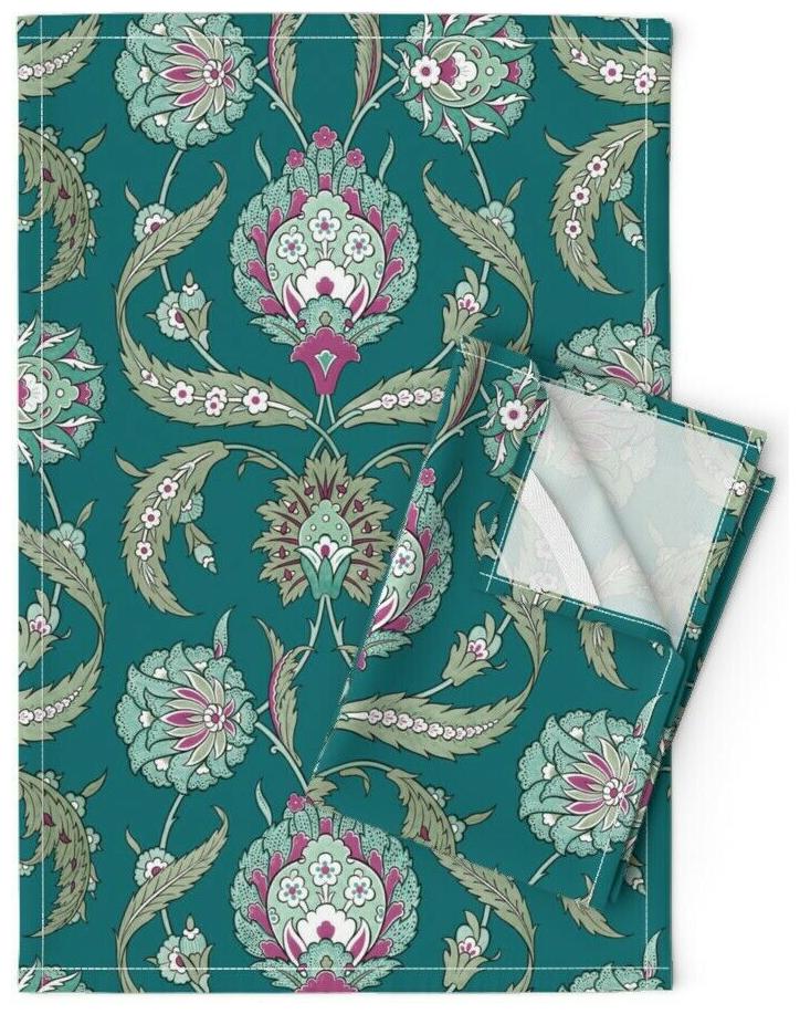 

Arabesque Arab Turkish Damask Linen Cotton Tea Towels by Roostery Set of 2