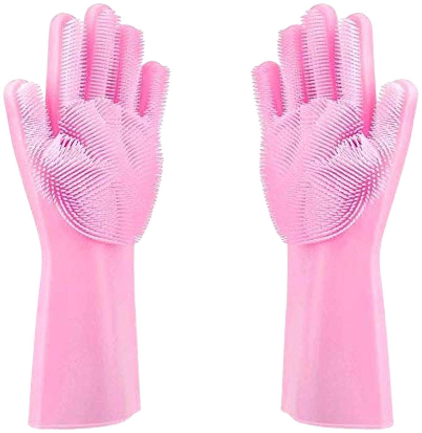 

Aramedos Magic Dishwashing Gloves with Scrubber Silicone Cleaning Reusable Scrub Gloves for Wash Dish Kitchen Bathroom