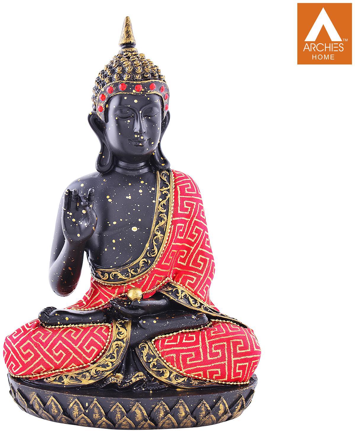 

Archies Buddha Statue In Vitarka Mudra Showpiece For Home Decoration Spiritual Vastu Fengshui Items Black And Red Polyresin Decor (23 5X15Cm )