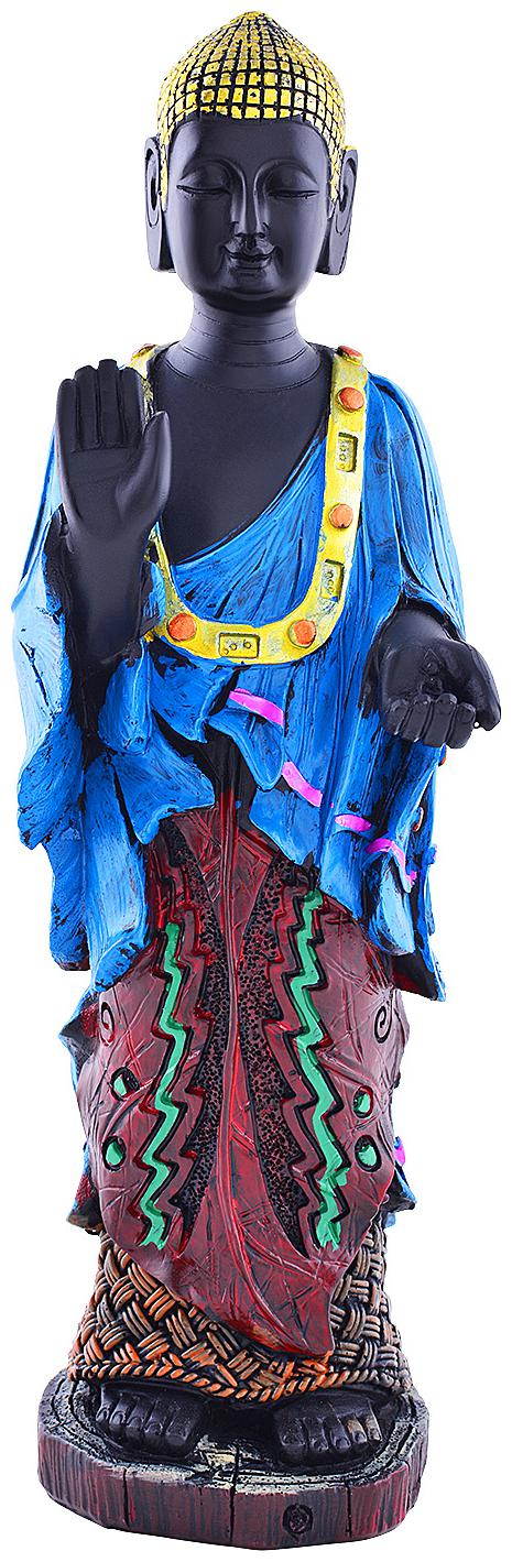 

Archies Standing Buddha Statue In Karana Mudra Aesthetic Decors With Decorative Garland Multicolor Polyresin Material (29 5X9Cm )
