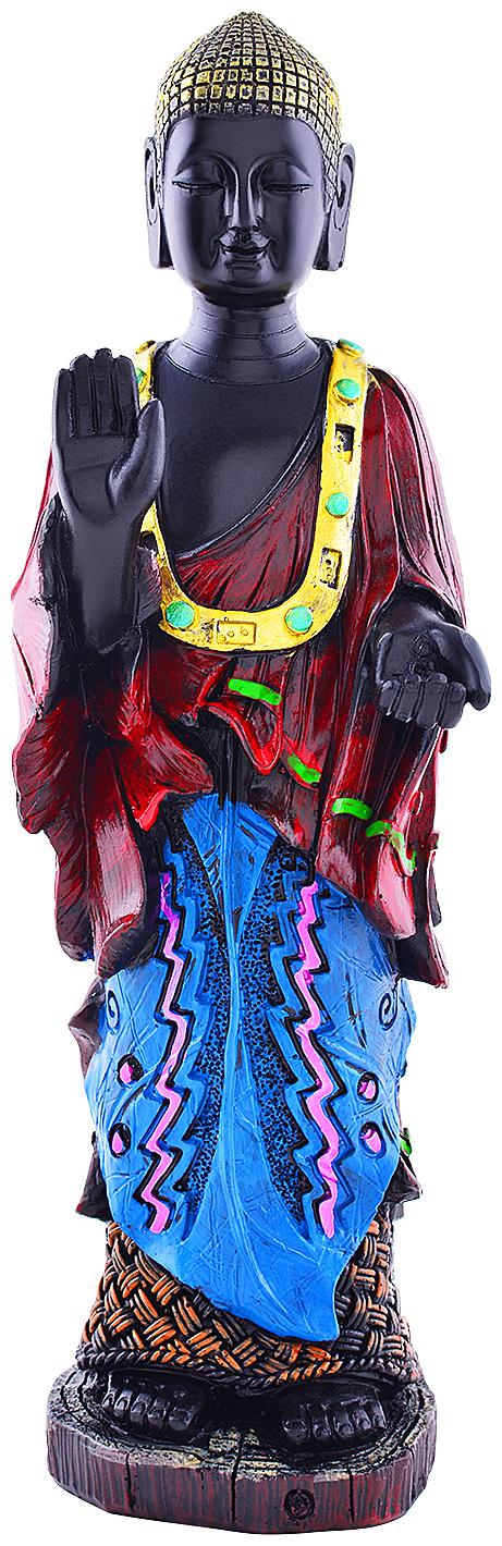 

Archies Standing Buddha Statue In Karana Mudra Aesthetic Decors With Decorative Mala Necklace Multicolor Polyresin Material (29 5X9Cm )