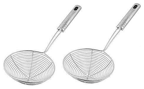 

Aric Steels Premium Quality Stainless Steel Deep Fry Strainer Wire Skimmer with Spiral Mesh Professional Grade Handle Skimmer Spoon Ladle for Spaetzle Pasta Chips (16 cm Pack of 2)