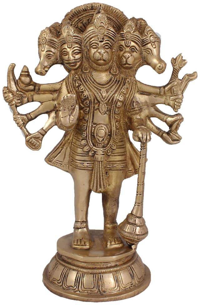 Arihant Craft Hindu God Panchmukhi Hanuman Idol Mahavir statue Bajrangbali Sculpture Hand Work Showpiece   26 cm (Brass;Gold)