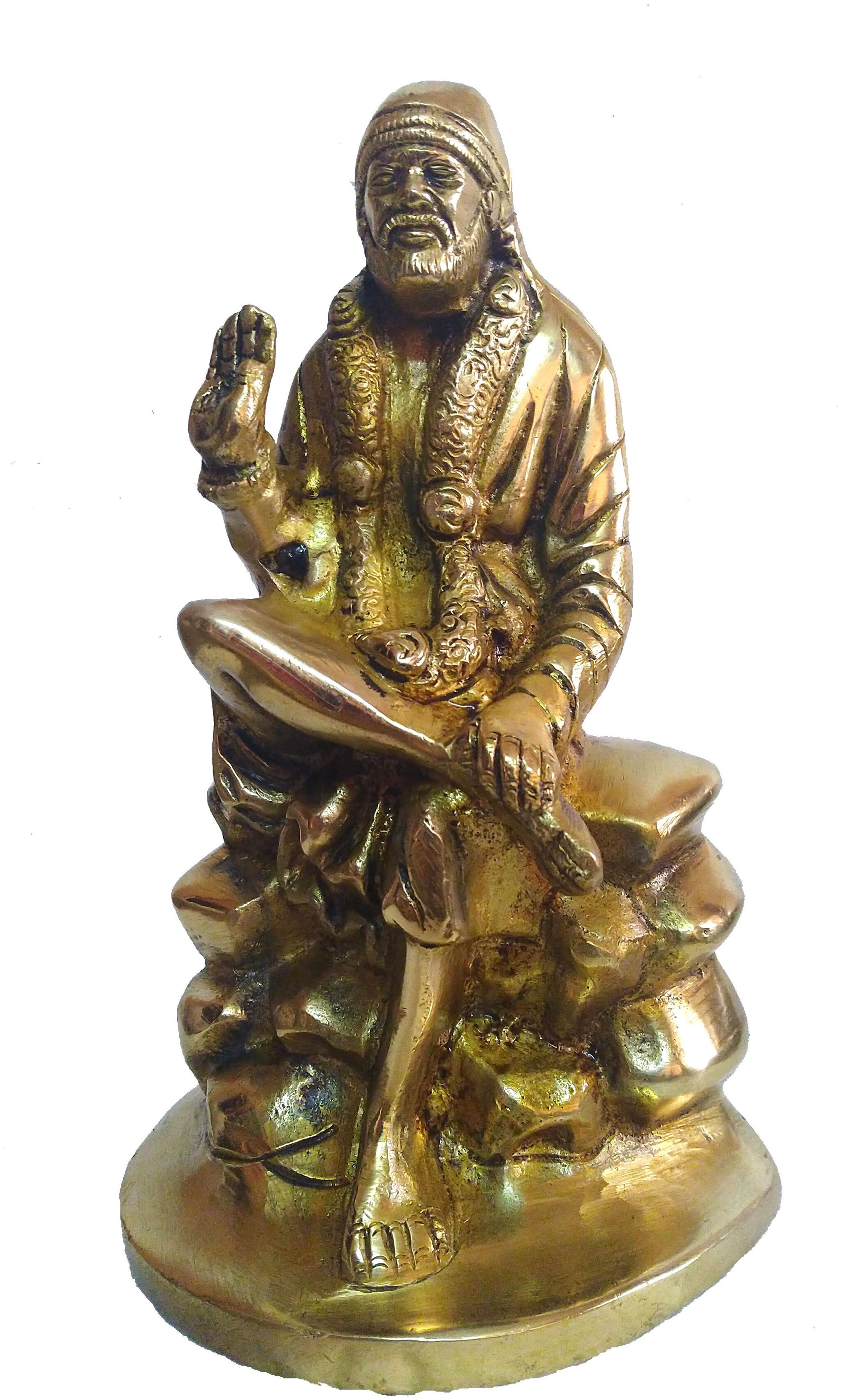 

Arihant Craft Hindu God Shirdi Sai Baba Idol Statue Sculpture Hand Work Showpiece (Brass Gold)