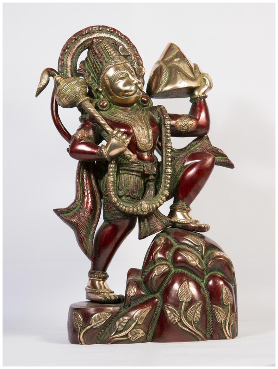 

Arihant Craft Hindu God Hanuman Idol Mahavir statue Bajrangbali Sculpture Hand Work Showpiece 42 cm (Brass Red Green)