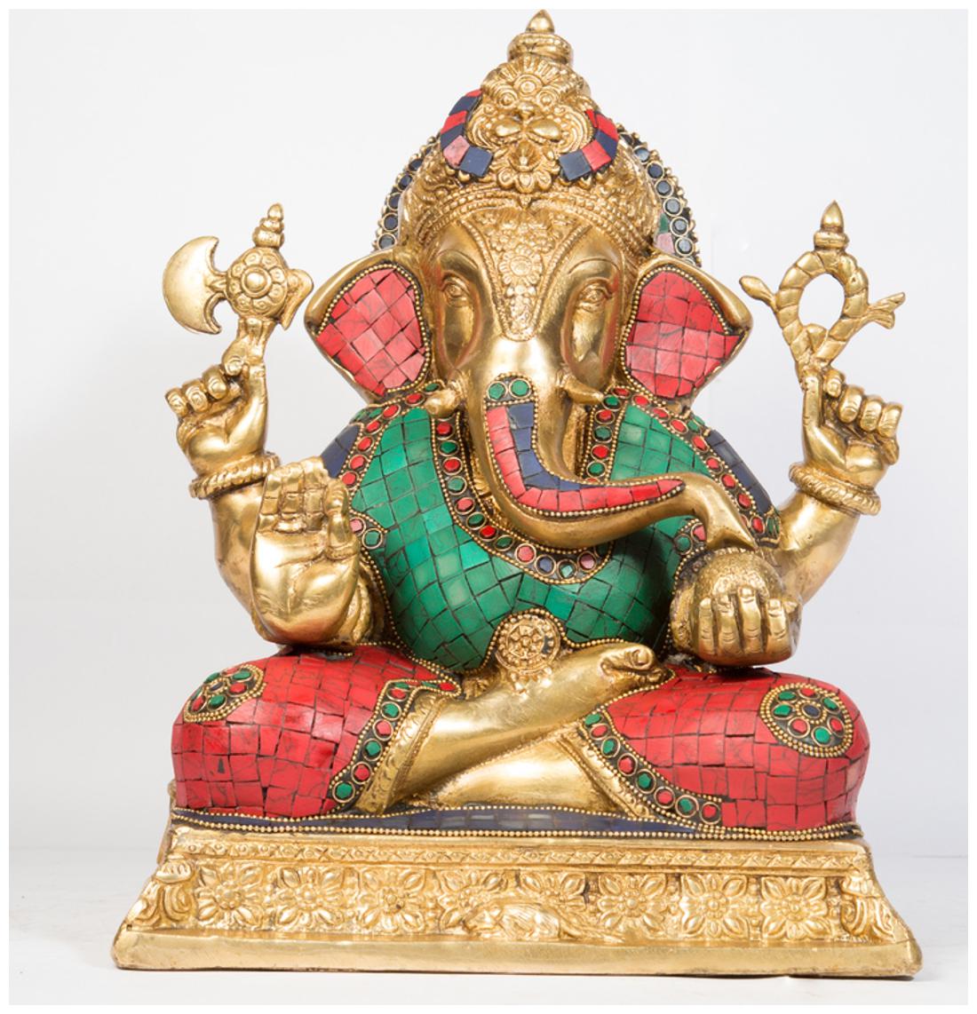 

Arihant Craft Hindu God Ganesha Idol Ganpati Statue Sculpture Stone Hand Craft Showpiece 32 cm (Brass Multicolour)