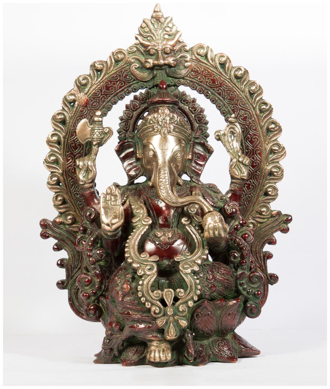 

Hindu God Ganesha Idol Ganpati Statue Sculpture Hand Craft Showpiece 38 5 cm (Brass Red Green)