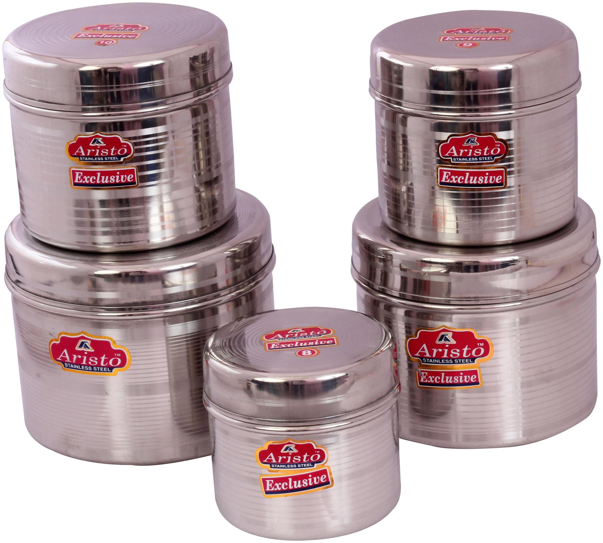 

Aristo 5050 ml Silver Stainless steel Container Set - Set of 5